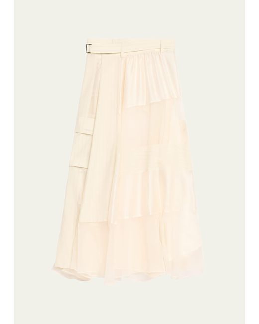 Sacai Natural Long Belted Chalk Stripe Skirt