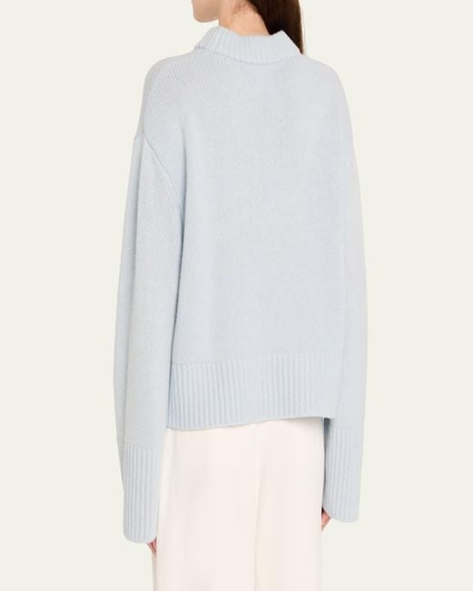 Lisa Yang White Sony Cashmere Drop-Shoulder Crewneck Sweater