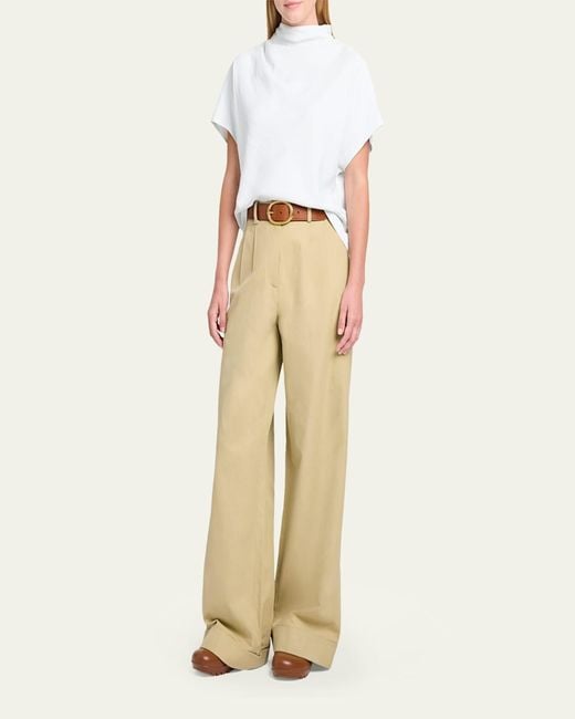 Twp White Draped Mock-Neck Tee