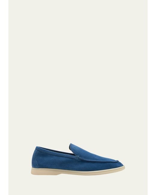 Loro Piana Blue Summer Walk Suede Loafers for men
