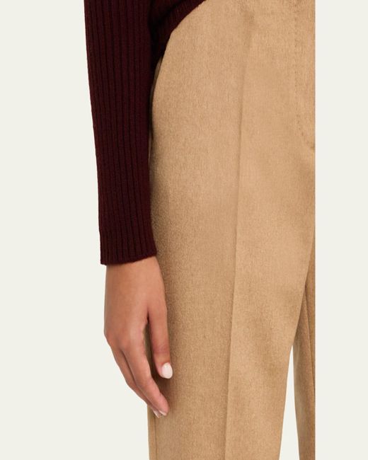 Max Mara Natural Carbone Pleated Wool Straight-Leg Trousers