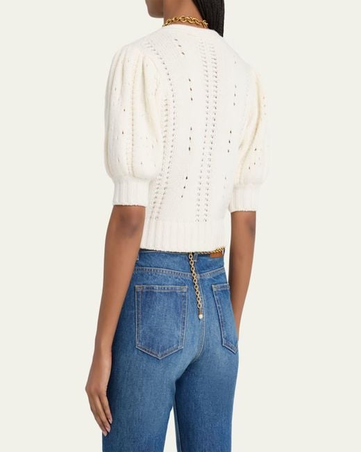 Chloé Natural Wool & Cashmere Cropped Puff-Sleeve Cardigan