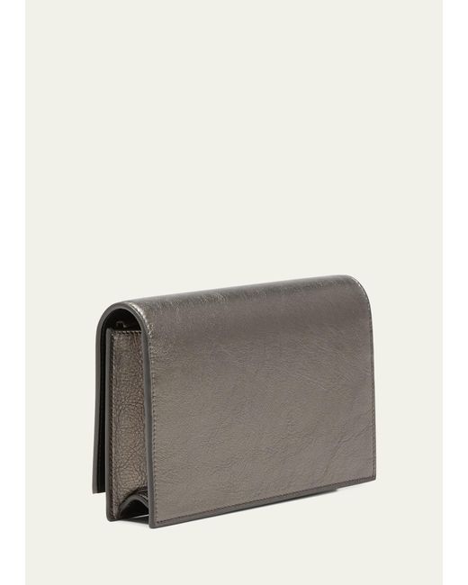 Saint Laurent Gray Kate Mini Tassel Ysl Wallet On Chain In Smooth Leather