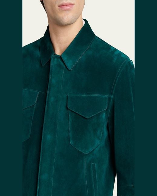 Tom Ford Green Suede Snap-Front Western Jacket for men