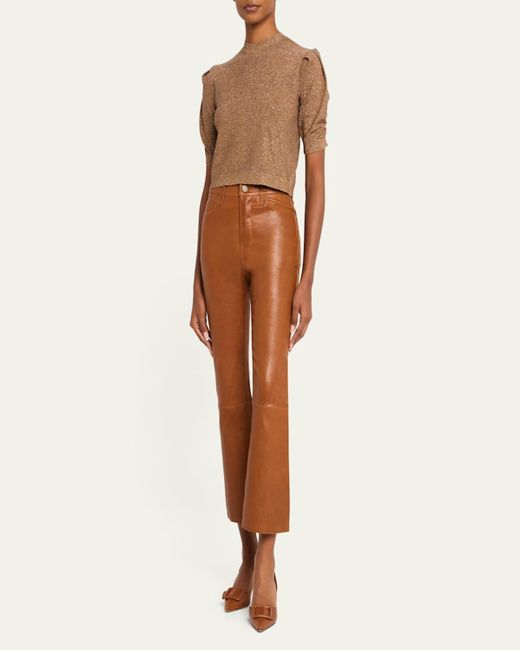 FRAME Natural Sparkly Ruched-Sleeve Sweater