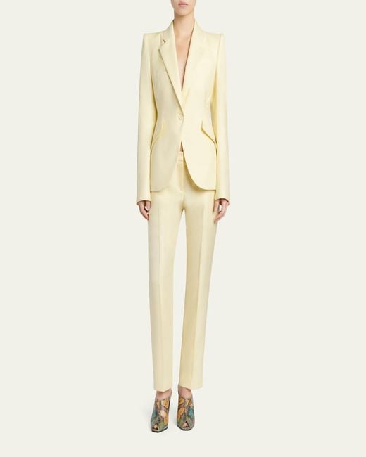 McQueen Natural Single-Breasted Crepe Slim Jacket