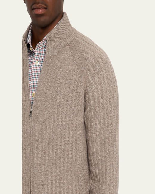 FIORONI CASHMERE Gray Wool And Cashmere Rib Full-Zip Sweater for men