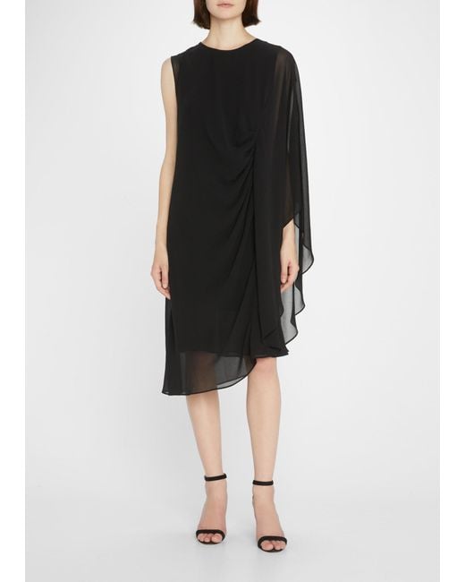 Kobi Halperin Sheila Asymmetric Cape-sleeve Dress in Black | Lyst