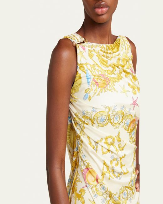 Versace Metallic Underwater Barocco Foulard Safety Pin Mini Dress