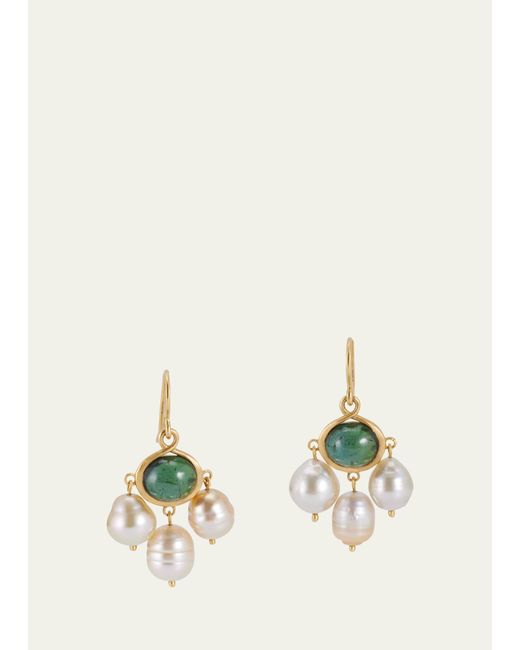 Prounis Jewelry Natural 22k Yellow Gold Green Tourmaline And South Sea Pearl Unda Earrings