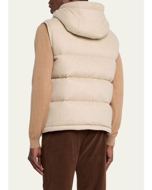 Brioni Natural Cashmere-wool Hooded Puffer Vest for men