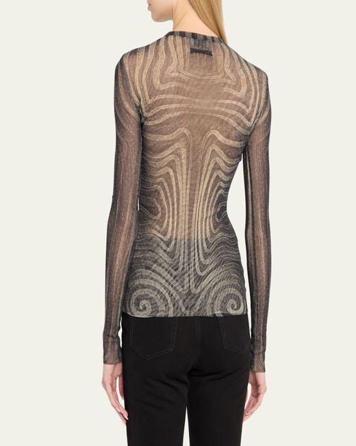 Jean Paul Gaultier Gray Spiral Print Mesh Top