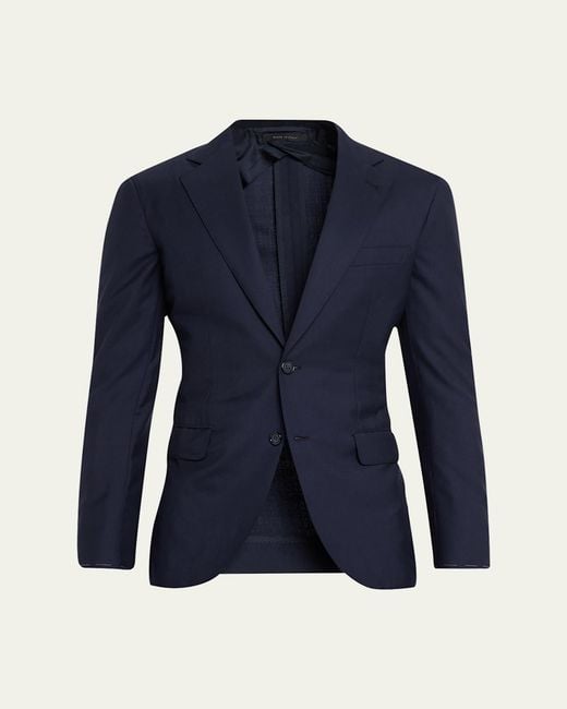 Brioni Blue Solid Wool-Silk Blazer for men