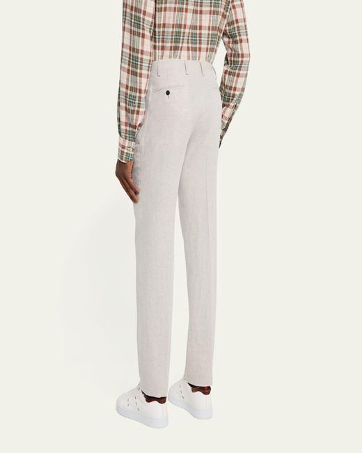 Kiton White Twill Flat-Front Pants for men