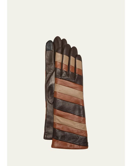 Agnelle Multicolor Tri-color Striped Leather Gloves