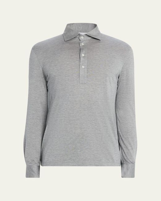 Brunello Cucinelli Gray Silk And Cotton Jersey Long-Sleeve Polo Shirt for men