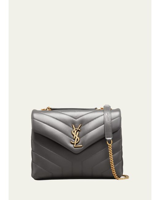 Saint Laurent Gray Loulou Small Ysl Shoulder Bag In Quilted Leather
