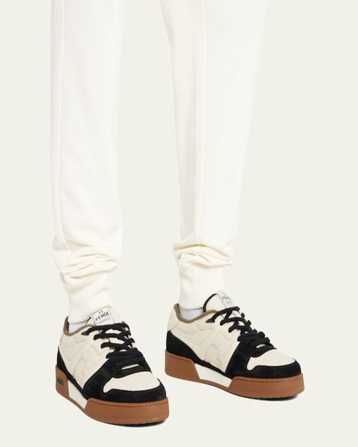 Fendi Natural Match Leather Ff-Logo Low-Top Sneakers for men