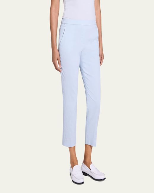 Theory White Treeca Good Linen Cropped Pull-On Ankle Pants