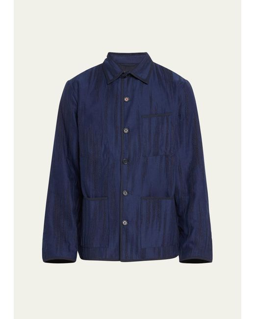 Kardo Blue Allover Stitchwork Chore Jacket for men