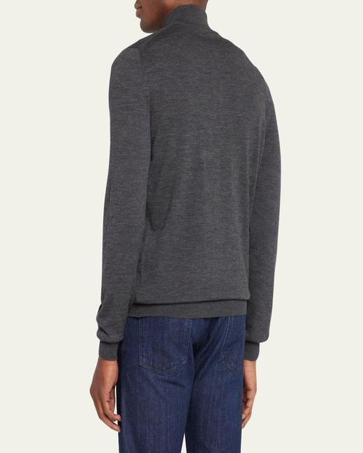 Kiton Blue Wool Half-Zip Sweater for men