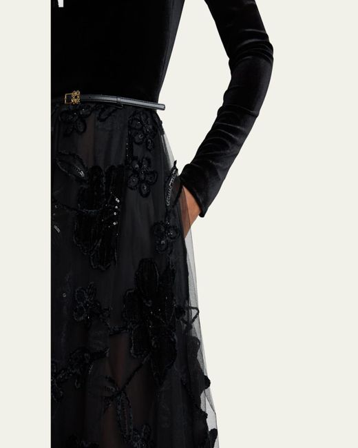 Elie Saab Black Off-The-Shoulder Velvet Sequined Tulle Gown