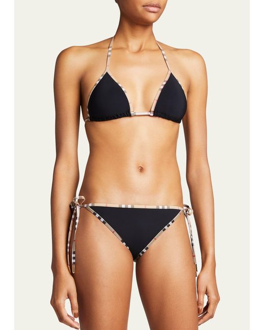 Burberry Black Check-trimmed Two-piece Bikini Set