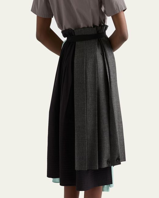 Prada Green Pleated Wool Patchwork Midi Skirt