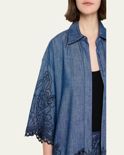 Zimmermann Blue Coco Embroidered Denim Shirt