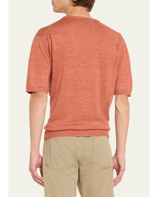 Baldassari Orange Linen Melange Crewneck T-shirt for men