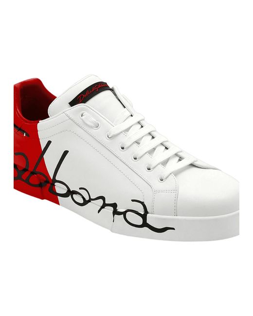 Dolce & Gabbana Leather Patent Calfskin Portofino Sneakers in Red