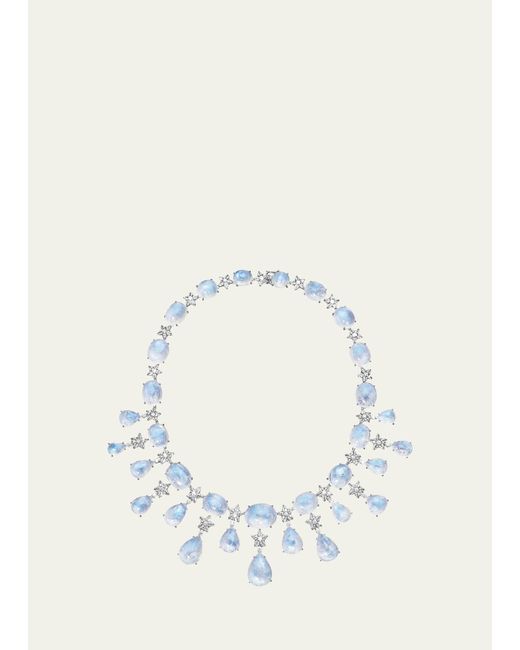 Verdura Natural 18k White Gold Stardust Moonstone And Diamond Necklace