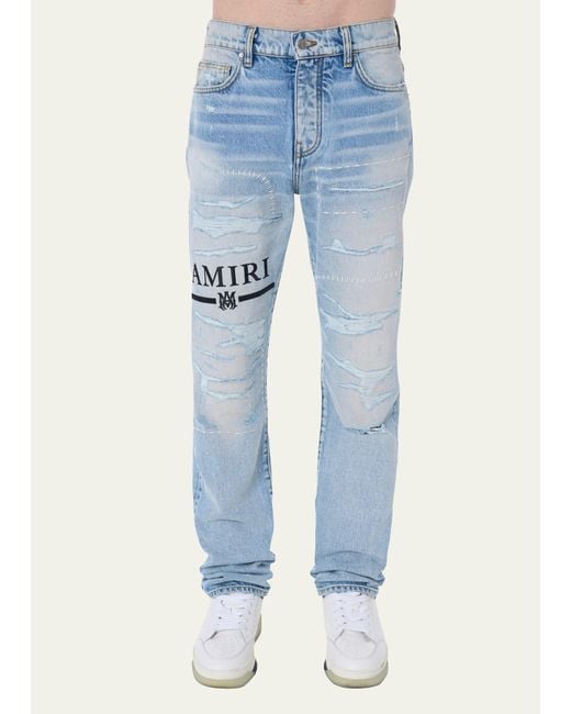 Amiri Ma Bar Logo Straight-leg Jeans in Blue for Men | Lyst