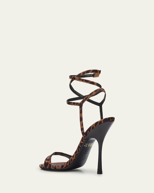 Stuart Weitzman White Nudist Leopard-Print Stiletto Wrap Sandals