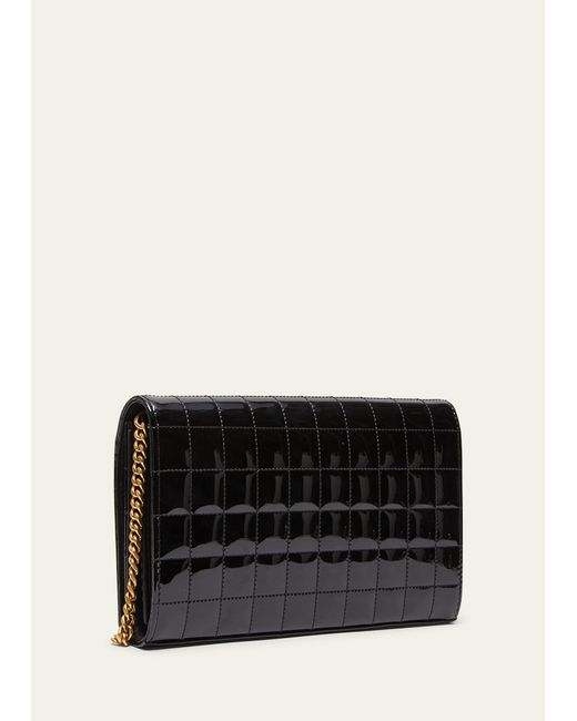 Saint Laurent Black Cassandre Ysl Wallet On Chain In Quilted Patent Leather