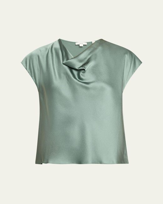 Vince Green Cowl-Neck Cap-Sleeve Satin Blouse