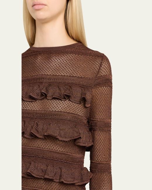 Zimmermann Brown Long-Sleeve Lace Frill Top
