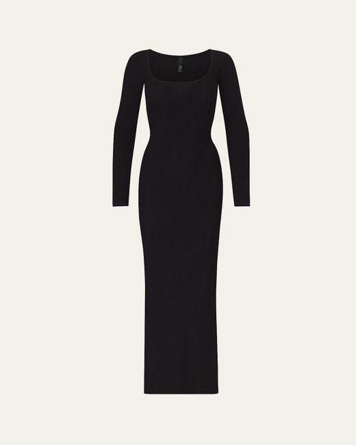 Skims Black Soft Lounge Long-Sleeve Maxi Dress
