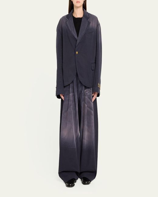 Willy Chavarria Blue Drawstring Cascada Pleated Wide-Leg Pants
