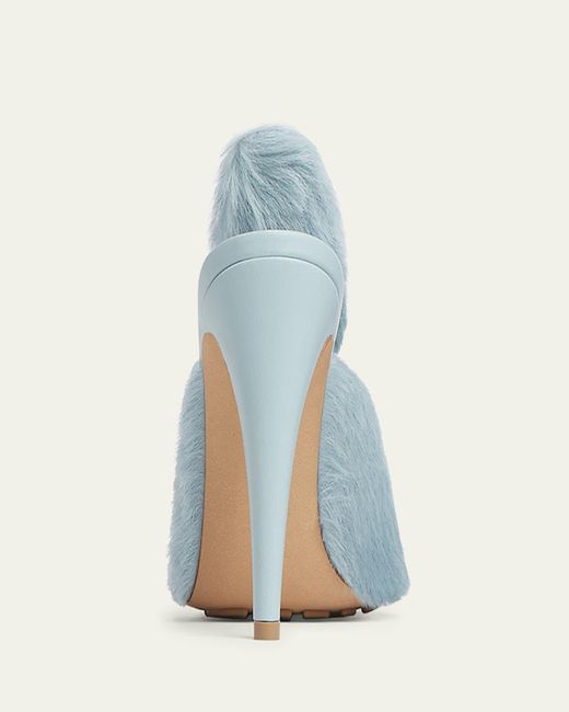 Bottega Veneta Blue Knotted Calf Hair Mule Pumps