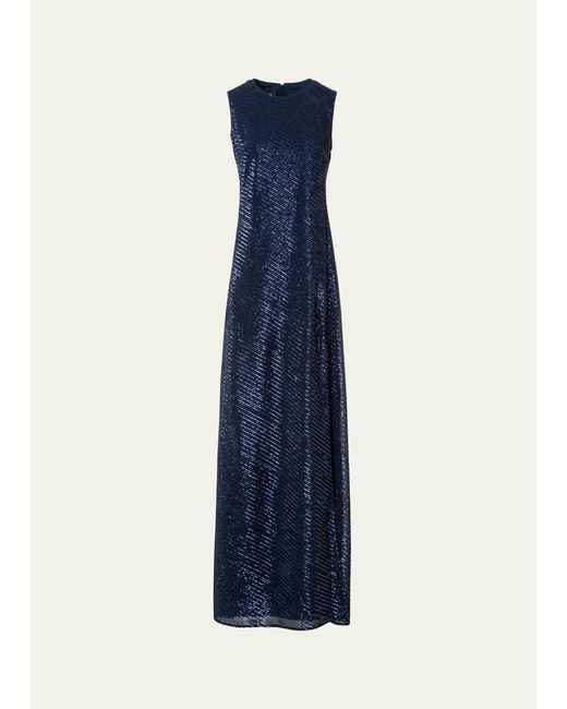 Akris Blue Diagonal Sequined Georgette Gown