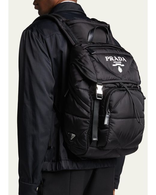 Prada Black Padded Nylon Logo Backpack W/ Hood for men