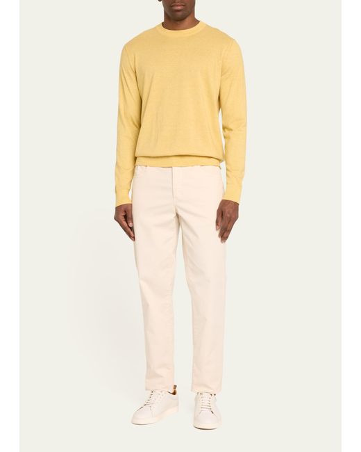 FIORONI CASHMERE Yellow Cashmere Cotton Crewneck Sweater for men