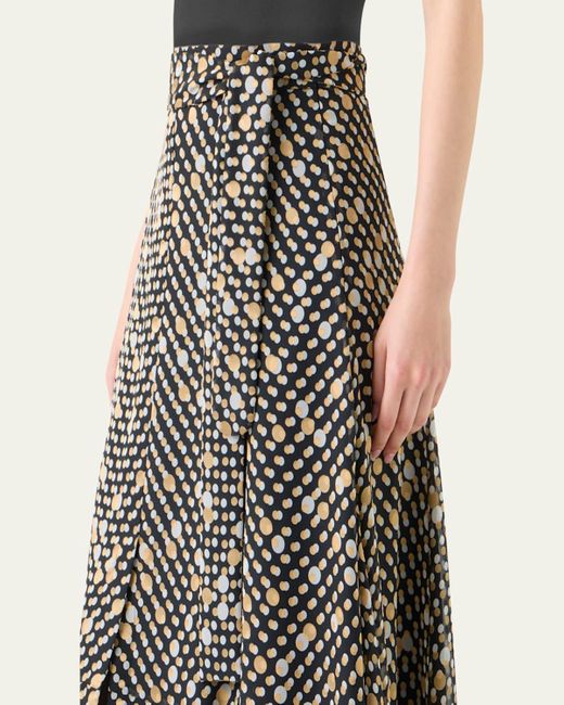 Akris Punto Multicolor Polka Dot Devore Crepe Georgette Midi Boho Skirt