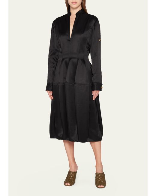 Bottega Veneta Black Silk Midi Dress With Adjustable Sleeves