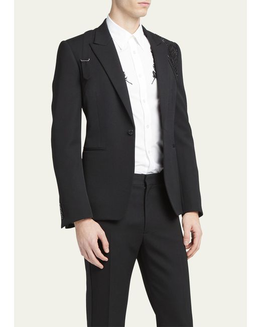 Alexander McQueen Black Grain De Poudre Crystal Harness Tuxedo Jacket for men
