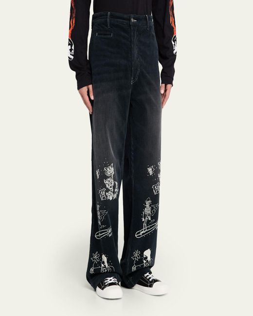 Cout de la Liberte Blue Faded Corduroy Crystal Sketch Five-Pocket Pants for men