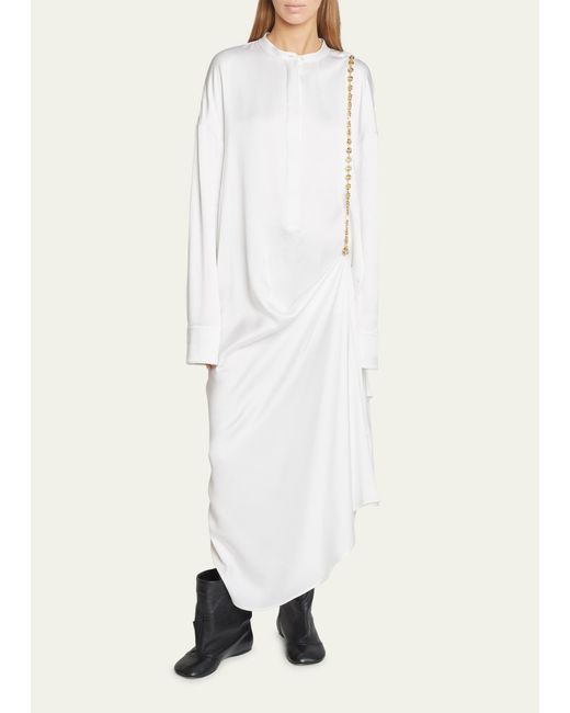 Loewe White Silk Long Shirtdress With Chain Drape Detail