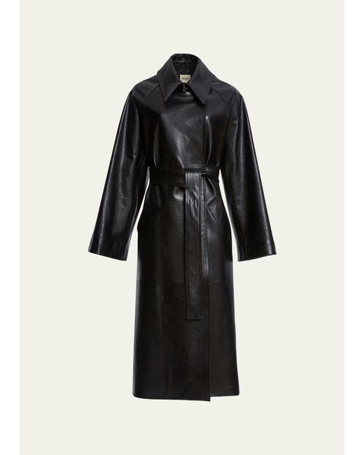 Khaite Black Minnie Belted Leather Long Trench Coat