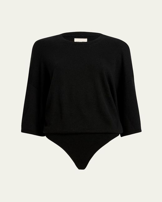 Khaite Black Simon Boxy Wool-Blend Bodysuit